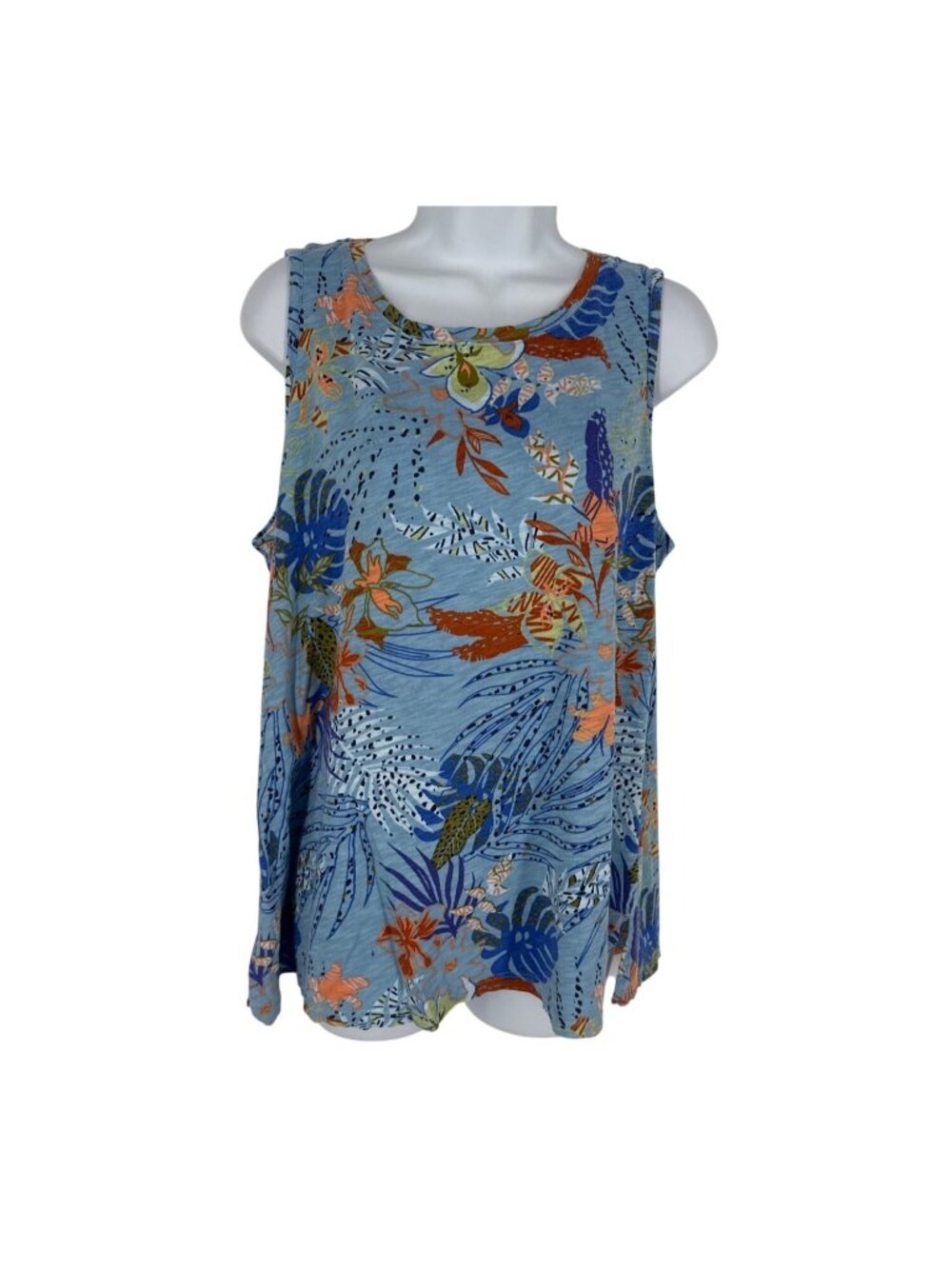 Logo by Lori Goldstein Beach to Street Floral Sleeveless Blue Tank Top Size L